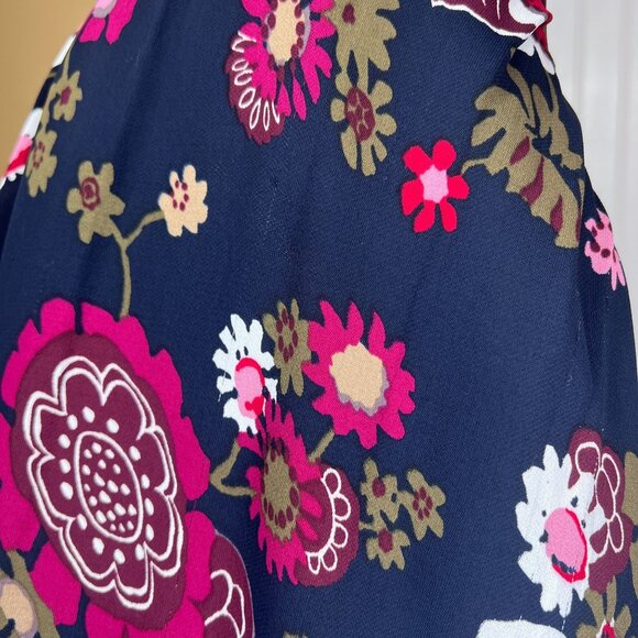 Brooks Brothers Red Fleece Sleeveless Dress Floral Navy Blue Viscose Ruffle Hem - Picture 14 of 14